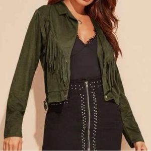 SHEIN Olive Fringe Jacket